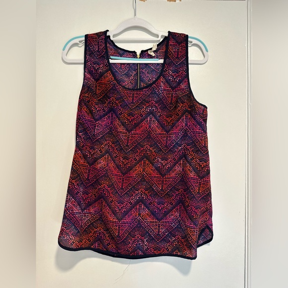 Japna Sleeveless Women Sz: L Chiffon Zigzag  Colorful Tank Blouse Top. Zip Back. - Picture 1 of 10